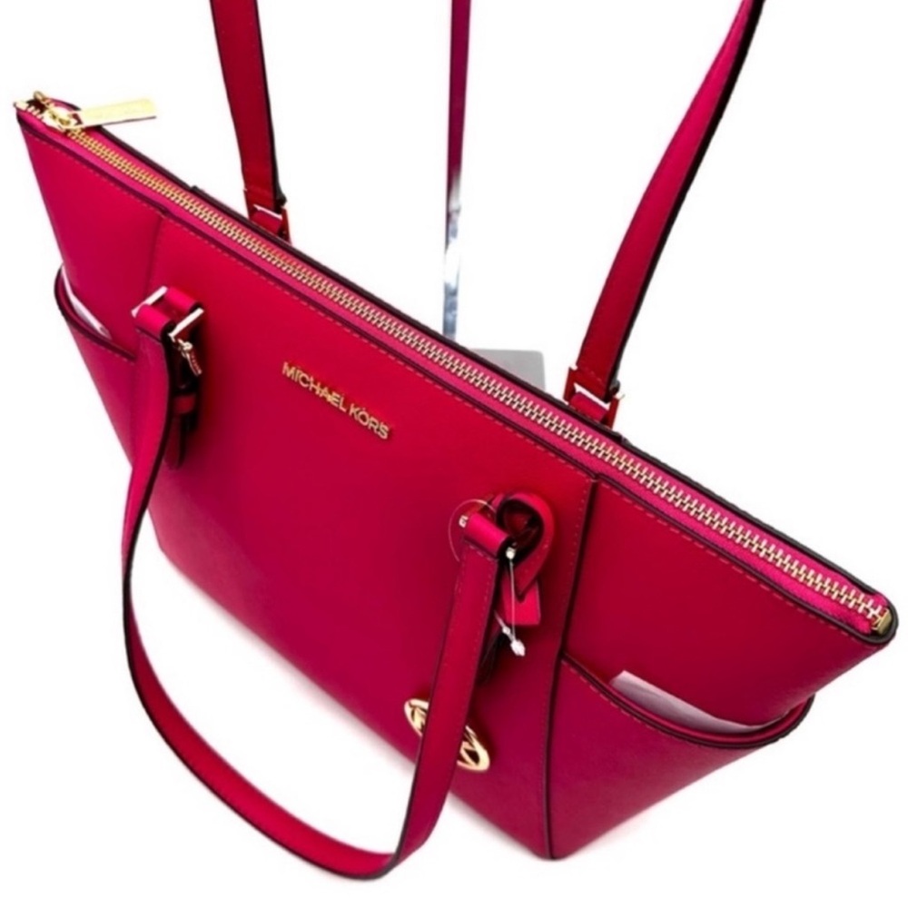 Michael Kors Large Charlotte Tote Bag & MD Bifold Zip Chain Wallet Electric Pink - Picture 8 of 14